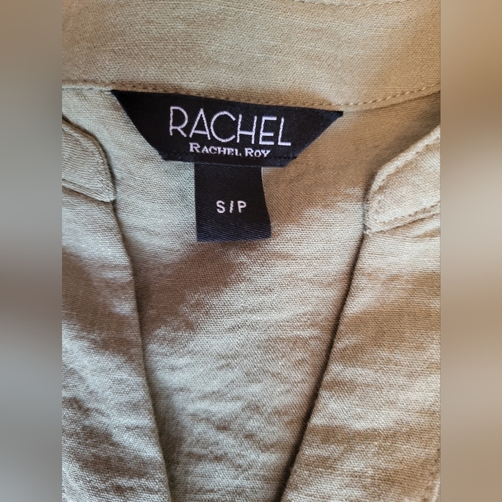 RACHEL Rachel Roy Green Short Sleeve V Neck Blouse W/ Pleat and Rolled Sleeves S - Picture 5 of 7